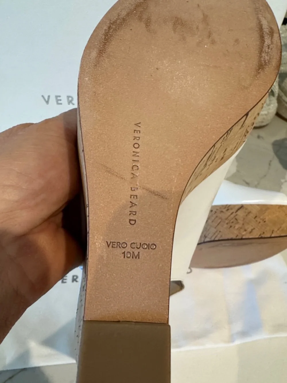 Veronica Beard White Leather Cork Wedge Slingback Peep Toe 10